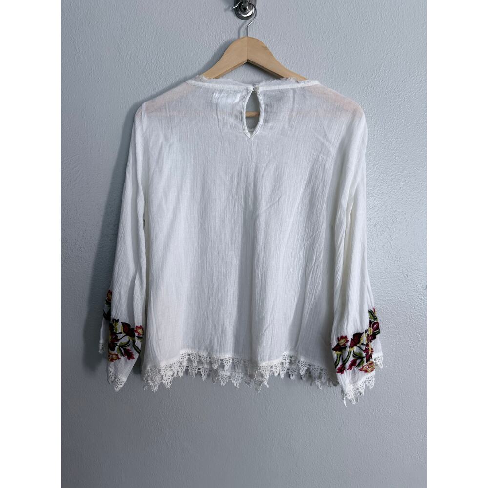 VELVET Graham Spence ivory beige embroidered floral Jeslyn peasant blouse top - Picture 5 of 13